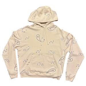 Hudson Jeans Men’s Paisley Pullover Hoodie – Beige / Cream Size Medium